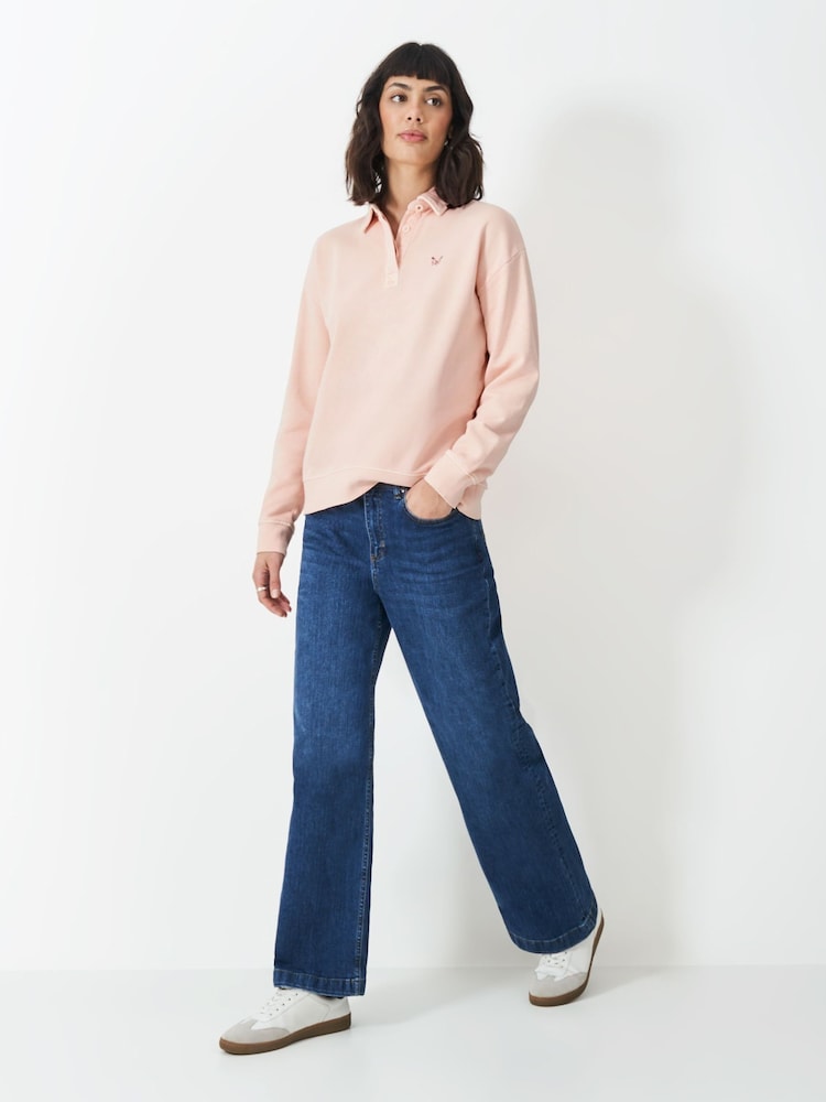 Crew Clothing Pink Light Pigment Dyed Rugby Sweatshirt - Image 3 of 5