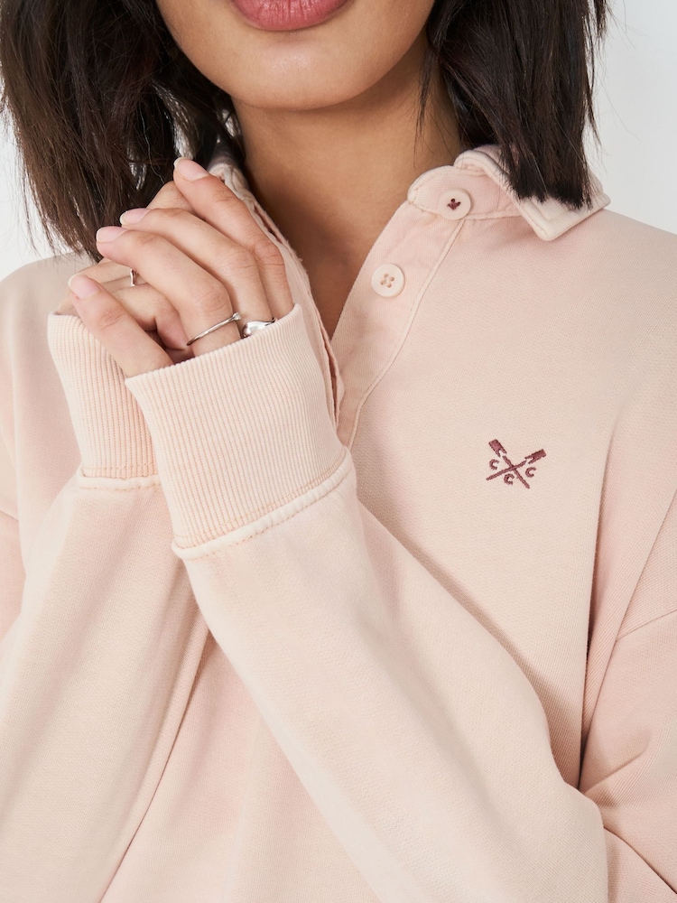 Crew Clothing Pink Light Pigment Dyed Rugby Sweatshirt - Image 4 of 5