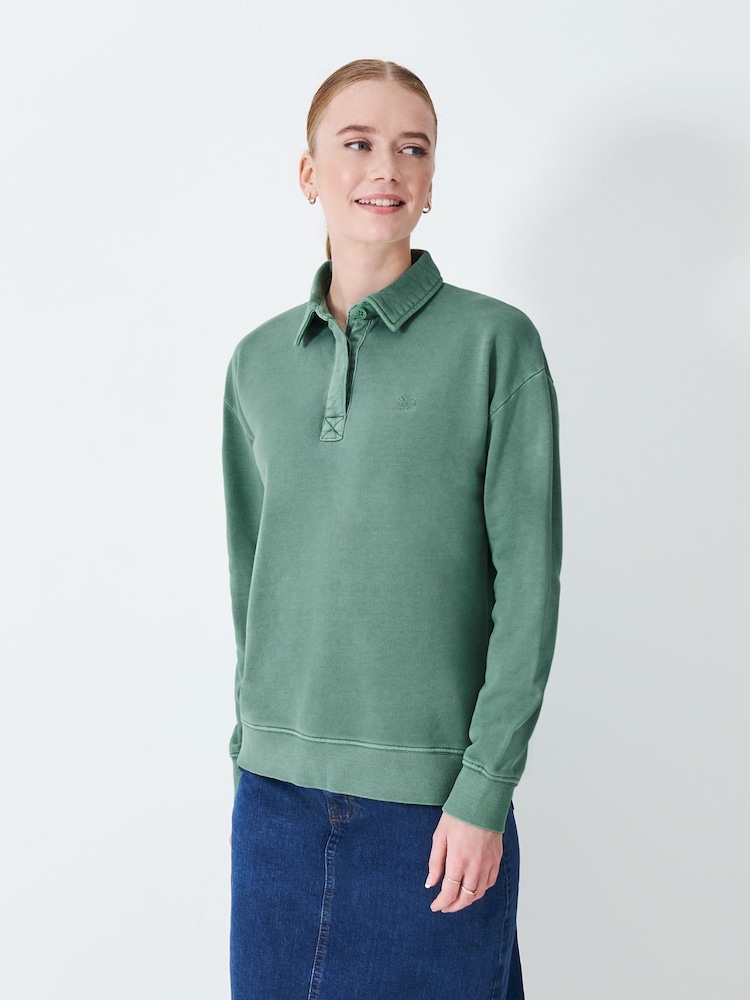 Crew Clothing Green Pigment Dyed Rugby Sweatshirt - Image 1 of 5