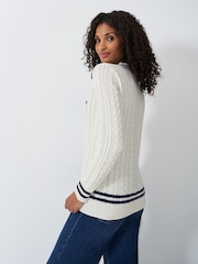 Crew Clothing Natural Cricket Cable Knit 100% Cotton Jumper - Image 2 of 5