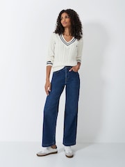 Crew Clothing Natural Cricket Cable Knit 100% Cotton Jumper - Image 3 of 5