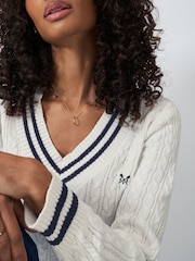 Crew Clothing Natural Cricket Cable Knit 100% Cotton Jumper - Image 4 of 5