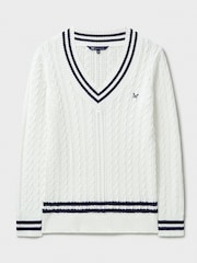 Crew Clothing Natural Cricket Cable Knit 100% Cotton Jumper - Image 5 of 5
