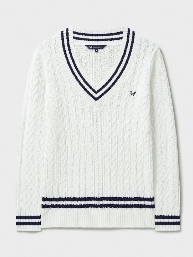 Crew Clothing Natural Cricket Cable Knit 100% Cotton Jumper - Image 5 of 5