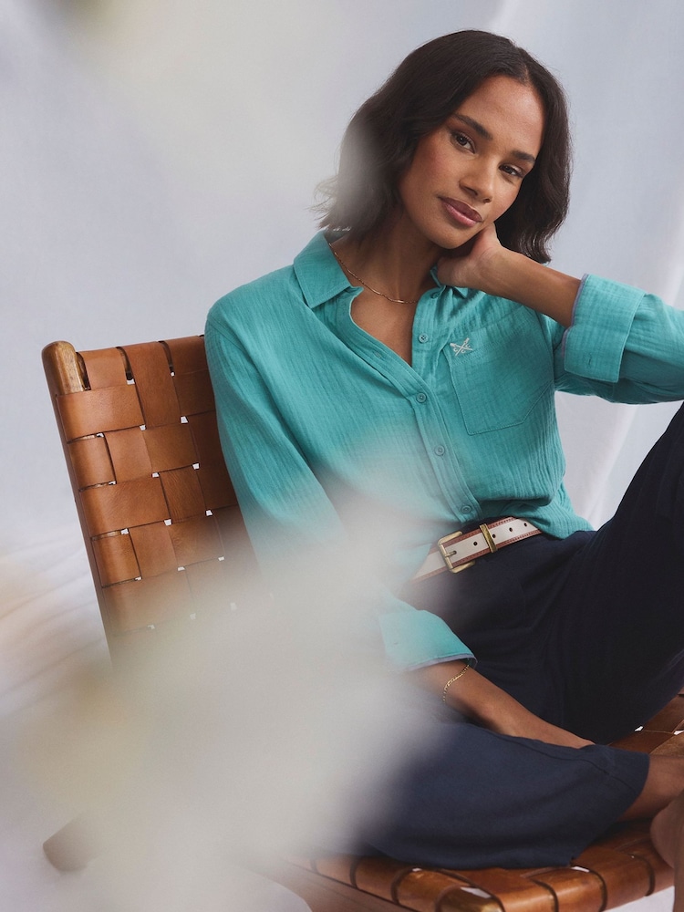 Crew Clothing Blue Harlie Relaxed 100% Cotton Shirt - Image 2 of 7
