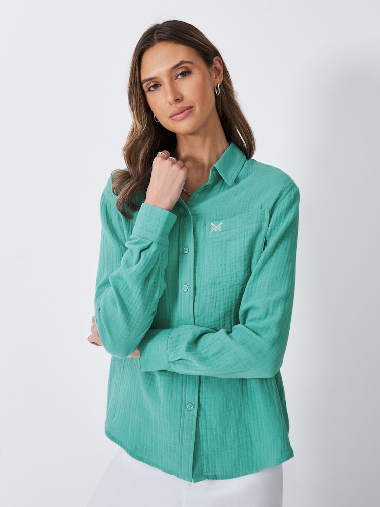 Crew Clothing Blue Harlie Relaxed 100% Cotton Shirt - Image 3 of 7