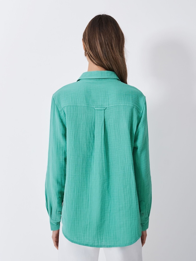 Crew Clothing Blue Harlie Relaxed 100% Cotton Shirt - Image 4 of 7
