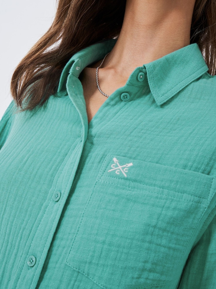 Crew Clothing Blue Harlie Relaxed 100% Cotton Shirt - Image 6 of 7