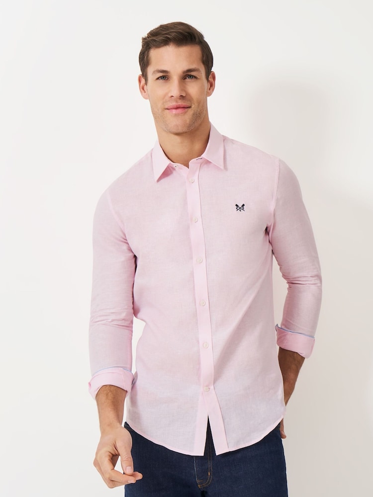 Crew Clothing Pink Long Sleeve Linen Shirt - Image 1 of 5