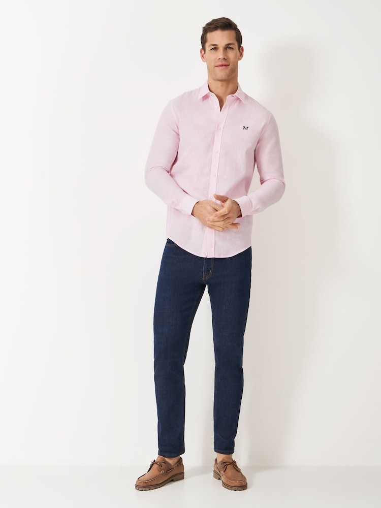 Crew Clothing Pink Long Sleeve Linen Shirt - Image 3 of 5