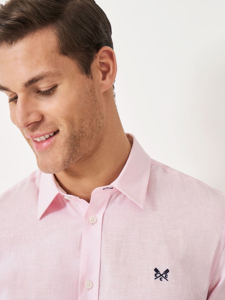 Crew Clothing Pink Long Sleeve Linen Shirt - Image 4 of 5
