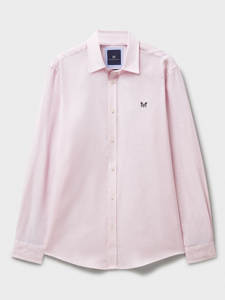 Crew Clothing Pink Long Sleeve Linen Shirt - Image 5 of 5