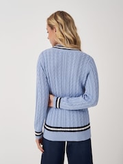 Crew Clothing Blue Cricket Cable Knit 100% Cotton Jumper - Image 2 of 5