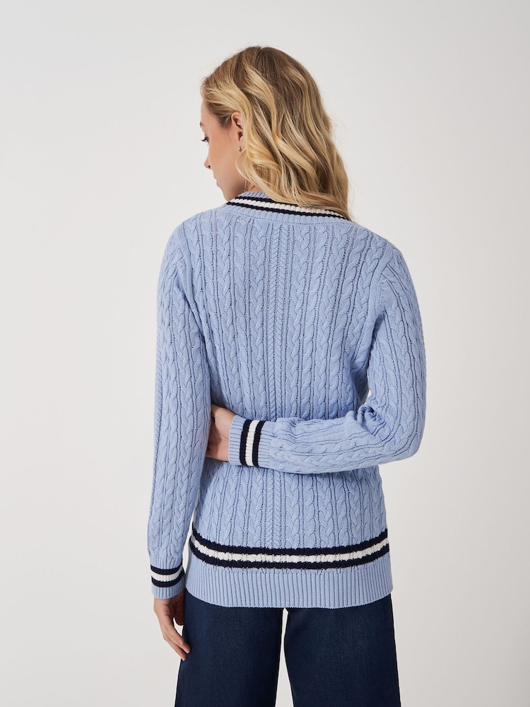 Crew Clothing Blue Cricket Cable Knit 100% Cotton Jumper - Image 2 of 5