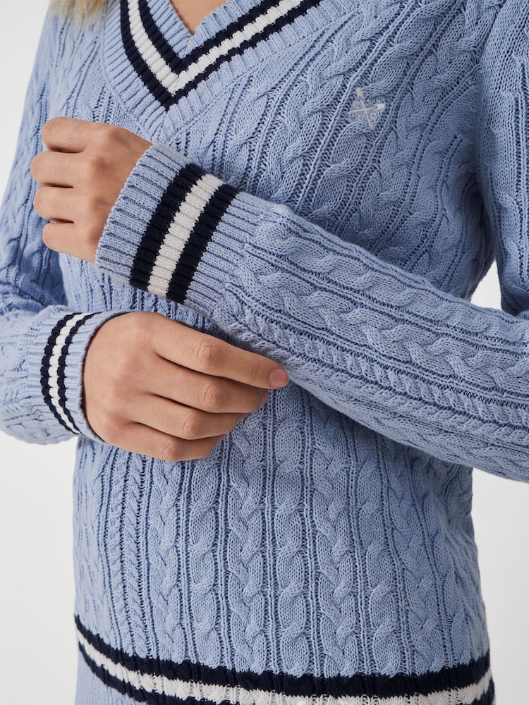 Crew Clothing Blue Cricket Cable Knit 100% Cotton Jumper