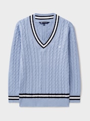 Crew Clothing Blue Cricket Cable Knit 100% Cotton Jumper - Image 5 of 5