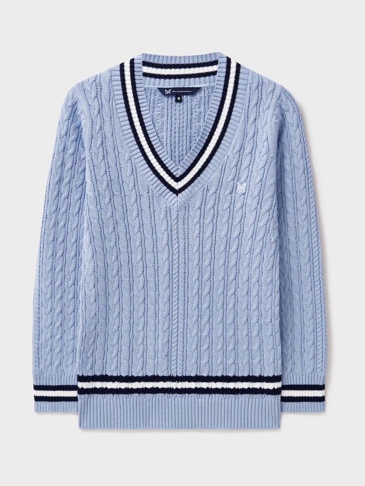 Crew Clothing Blue Cricket Cable Knit 100% Cotton Jumper - Image 5 of 5