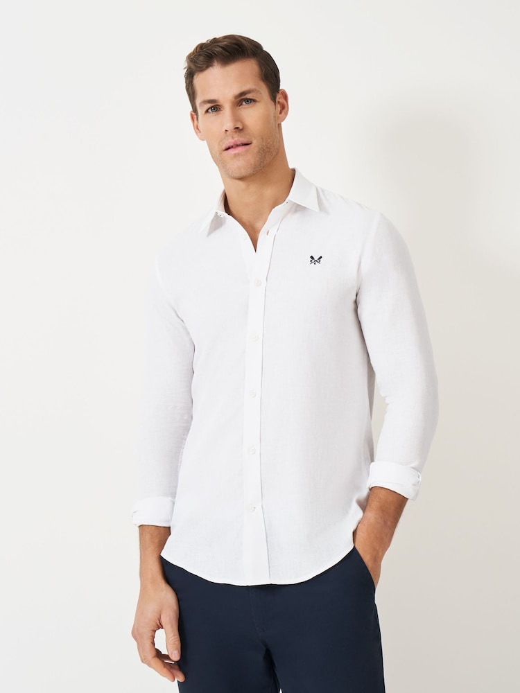 Crew Clothing White Long Sleeve Linen Shirt - Image 1 of 5