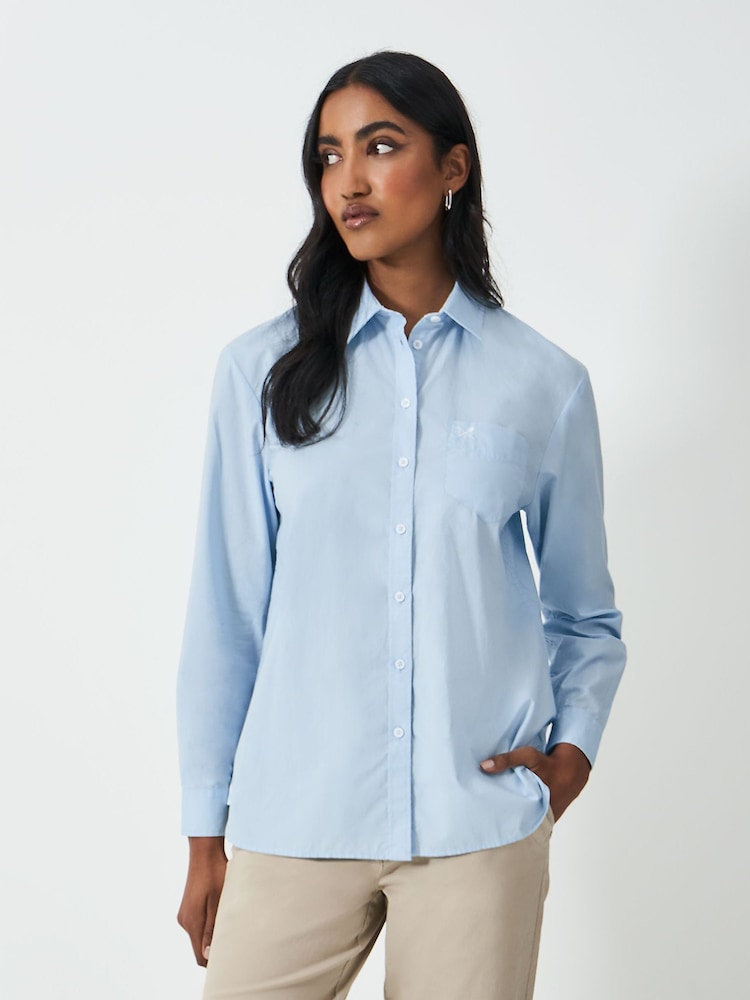 Crew Clothing Blue Relaxed Poplin 100% Cotton Shirt - Image 1 of 5