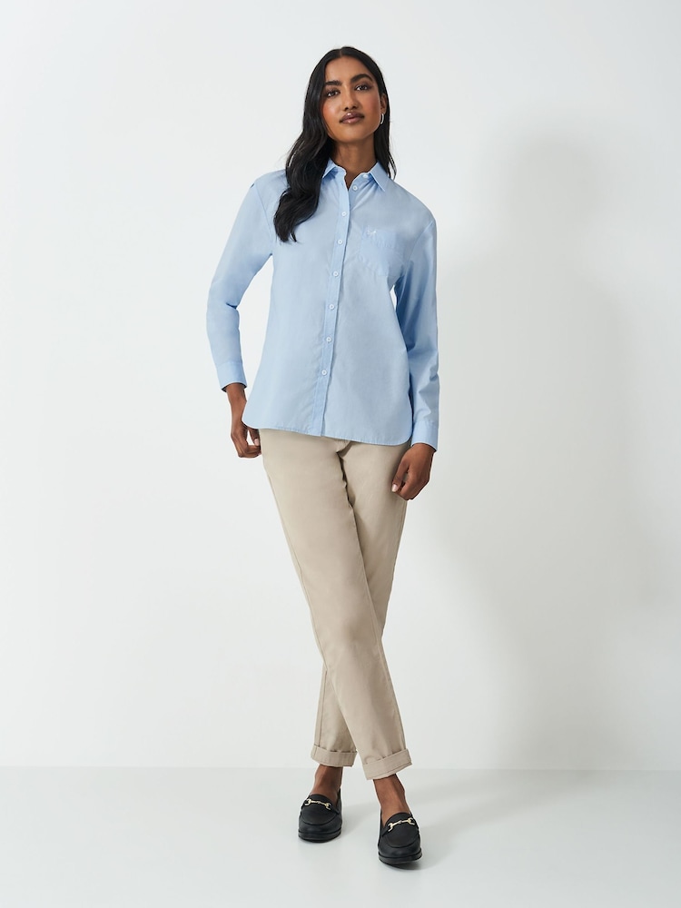 Crew Clothing Blue Relaxed Poplin 100% Cotton Shirt - Image 3 of 5