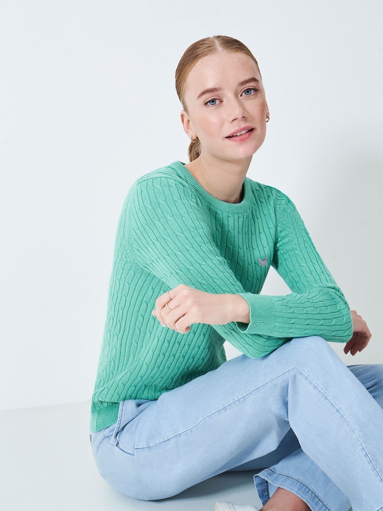 Crew Clothing Green Heritage Cable Crew Neck Jumper - Image 1 of 5