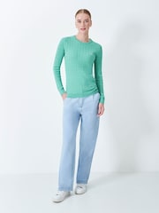 Crew Clothing Green Heritage Cable Crew Neck Jumper - Image 3 of 5