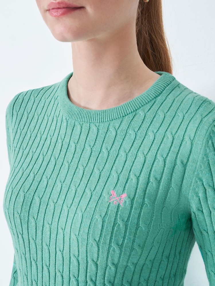 Crew Clothing Green Heritage Cable Crew Neck Jumper - Image 4 of 5