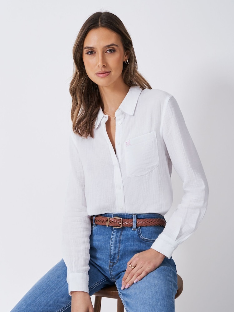 Crew Clothing White Harlie Relaxed 100% Cotton Shirt - Image 1 of 5