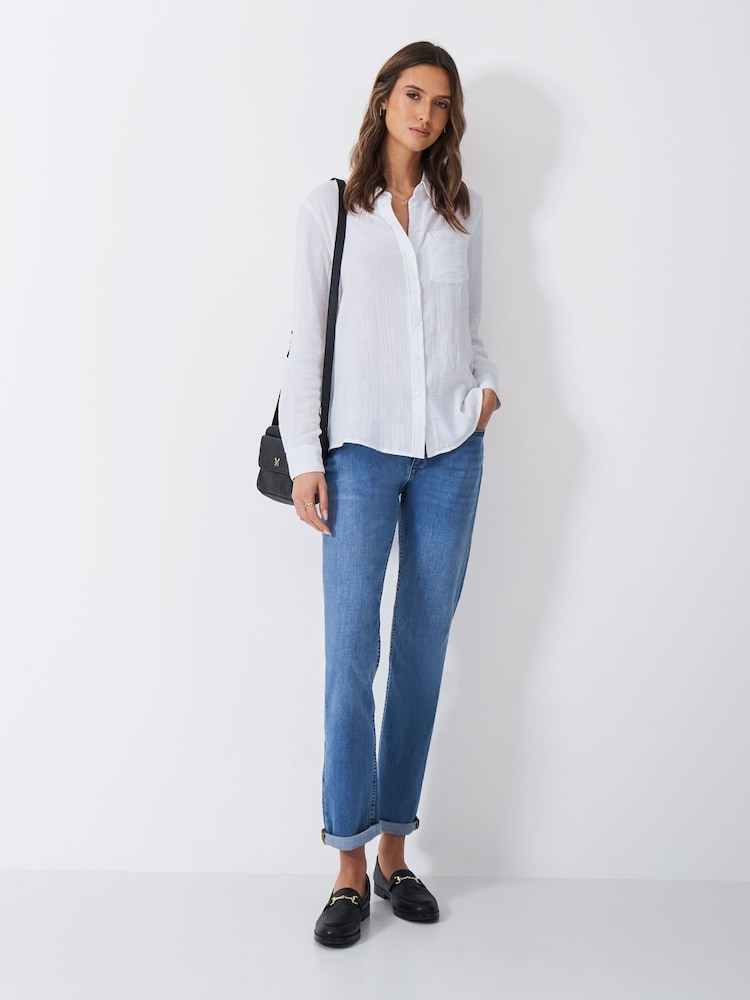 Crew Clothing White Harlie Relaxed 100% Cotton Shirt - Image 3 of 5