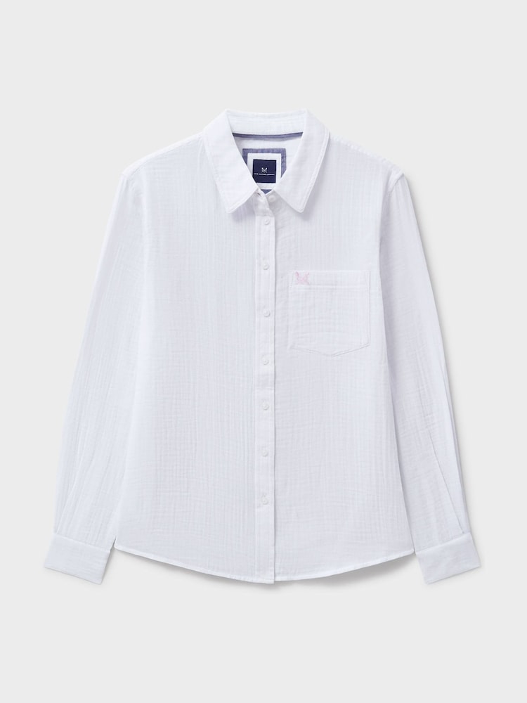 Crew Clothing White Harlie Relaxed 100% Cotton Shirt - Image 5 of 5