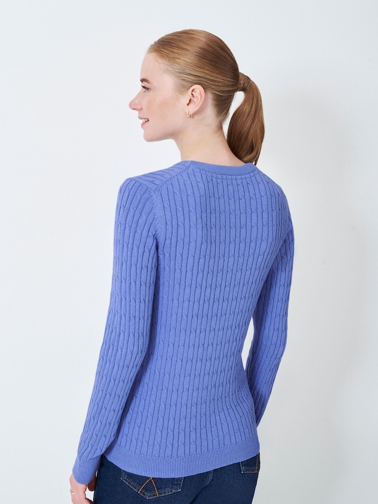 Crew Clothing Blue Heritage Cable Crew Neck Jumper - Image 2 of 5