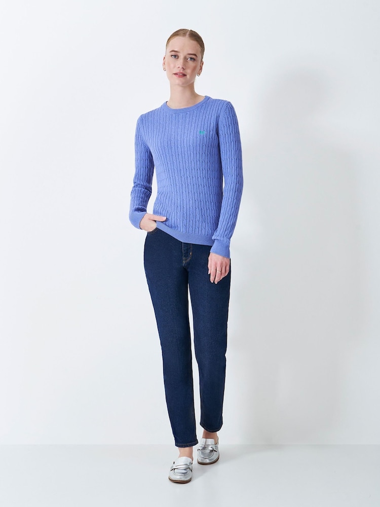 Crew Clothing Blue Heritage Cable Crew Neck Jumper - Image 3 of 5