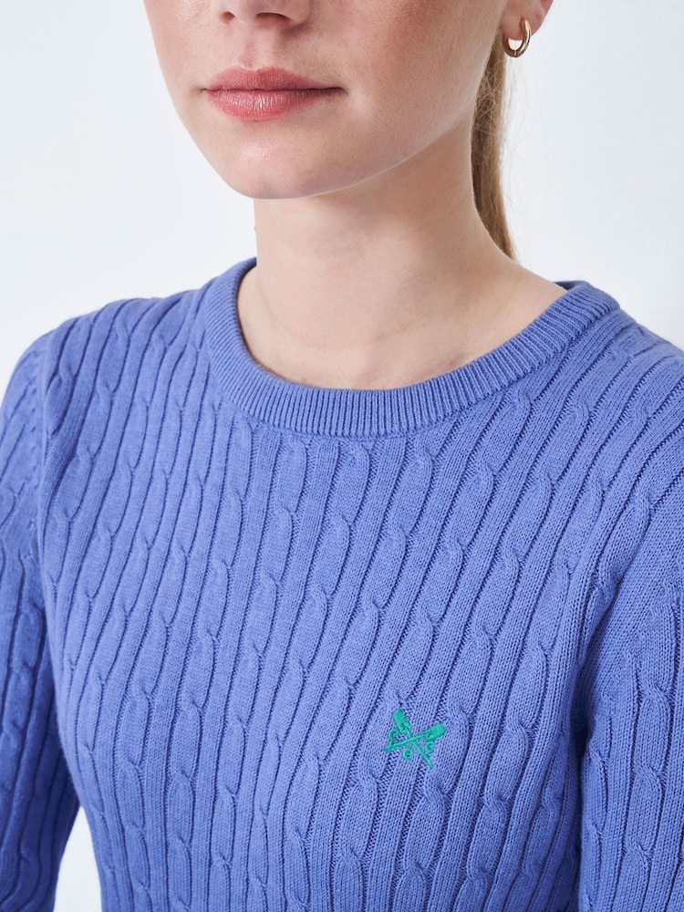 Crew Clothing Blue Heritage Cable Crew Neck Jumper - Image 4 of 5
