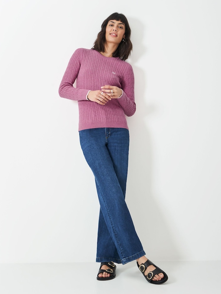 Crew Clothing Pink Heritage Cable Crew Neck Jumper - Image 3 of 5
