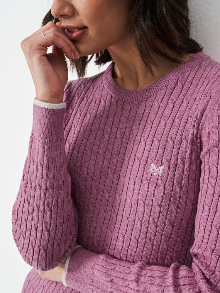Crew Clothing Pink Heritage Cable Crew Neck Jumper - Image 4 of 5