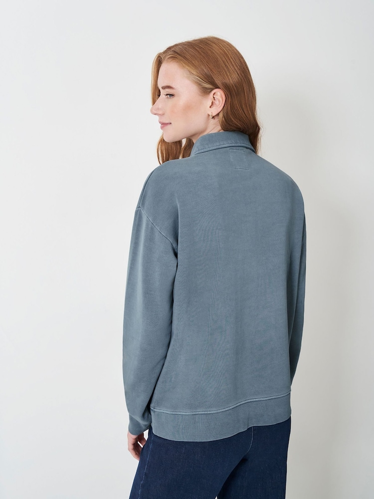 أزرق - Crew Clothing Pigment Dyed Rugby Sweatshirt - صورة 2 من 5