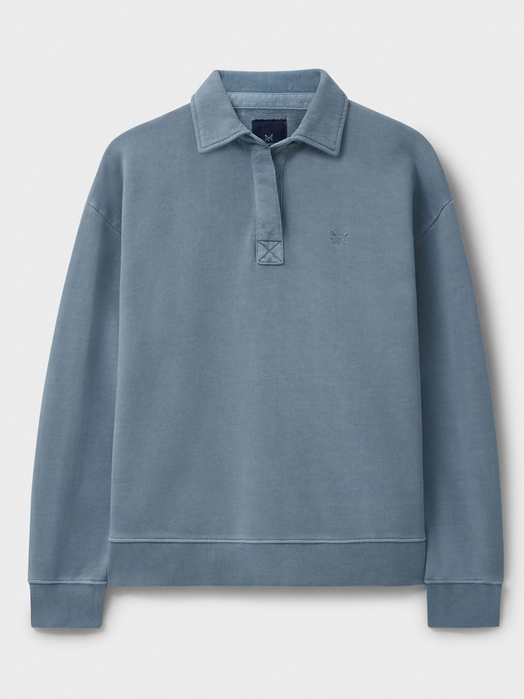 أزرق - Crew Clothing Pigment Dyed Rugby Sweatshirt - صورة 5 من 5