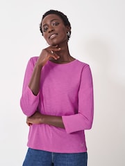 Crew Clothing Company Pink Perfect Slub 3/4 Sleeve 100% Cotton T-Shirt - Image 1 of 5