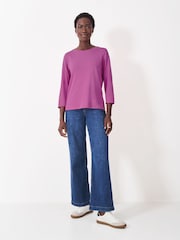 Crew Clothing Company Pink Perfect Slub 3/4 Sleeve 100% Cotton T-Shirt - Image 3 of 5