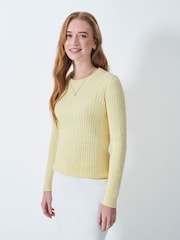 Crew Clothing Yellow Heritage Cable Crew Neck Jumper - Image 1 of 5