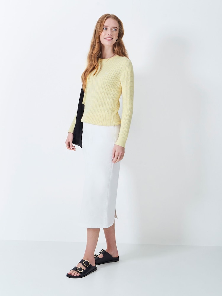 Crew Clothing Yellow Heritage Cable Crew Neck Jumper - Image 3 of 5