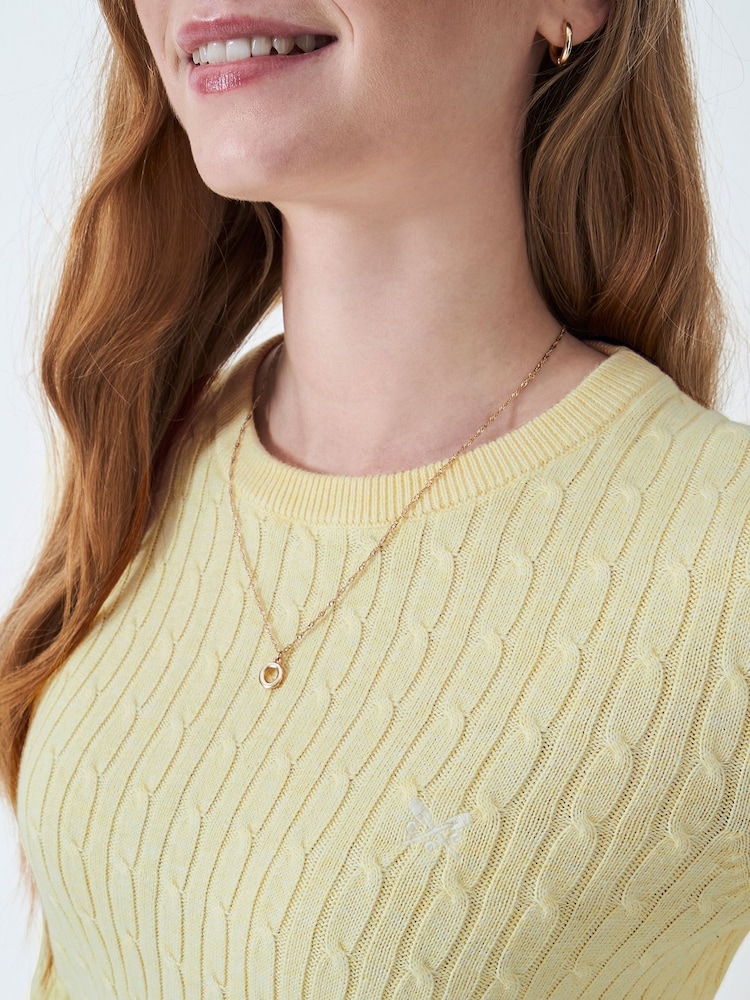 Crew Clothing Yellow Heritage Cable Crew Neck Jumper - Image 4 of 5