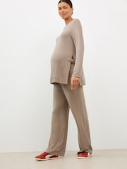 Taupe Brown Maternity Nursing Co-ord Sweatshirt and Joggers Set - Image 1 of 10