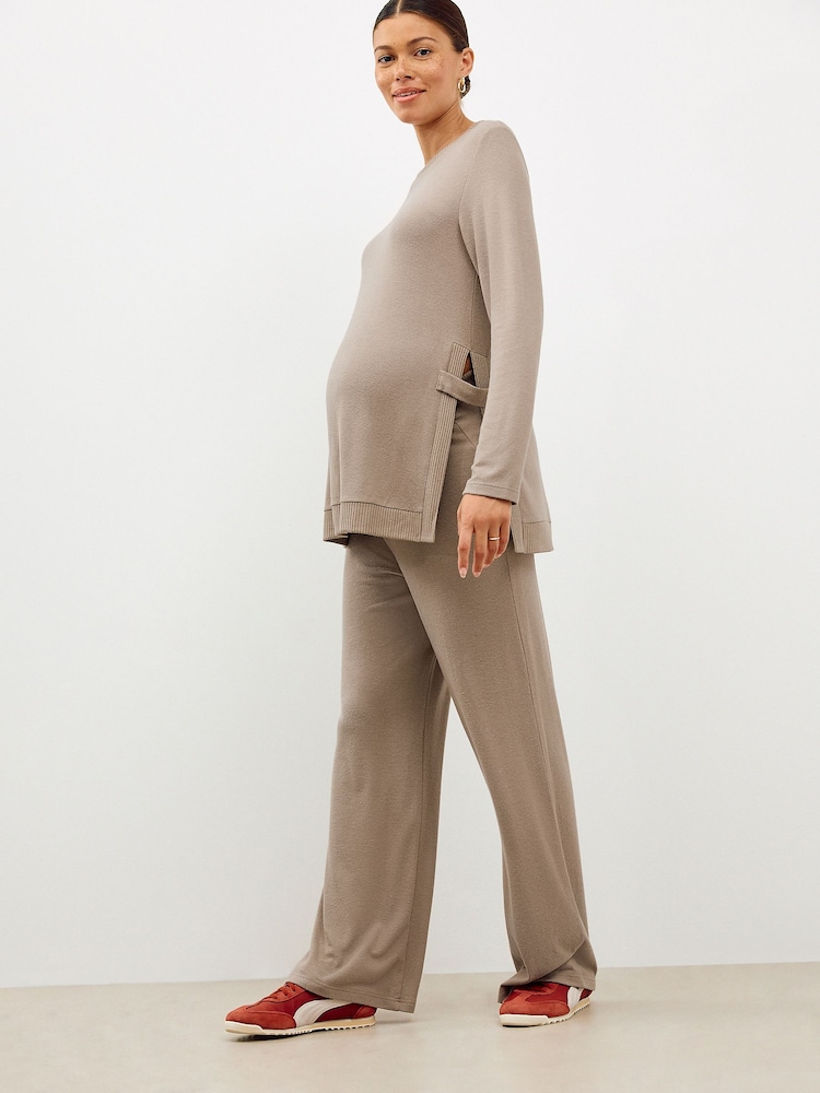 Taupe Brown Maternity Nursing Co-ord Sweatshirt and Joggers Set - Image 1 of 10