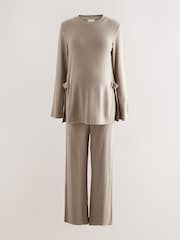 Taupe Brown Maternity Nursing Co-ord Sweatshirt and Joggers Set - Image 7 of 10