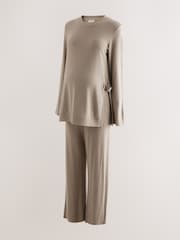 Taupe Brown Maternity Nursing Co-ord Sweatshirt and Joggers Set - Image 8 of 10
