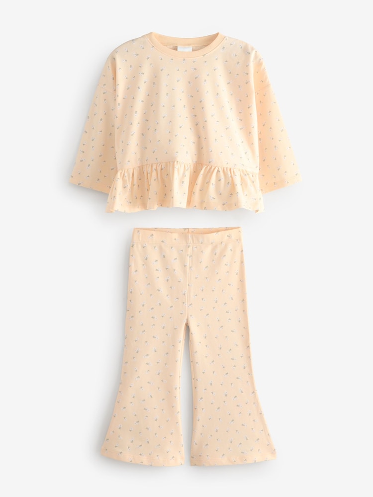 Yellow Floral Flare Lemon Print Top and Leggings Set 2 Piece - Image 1 of 1