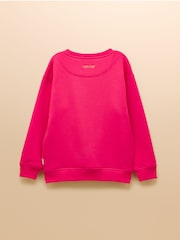 Joules Girls' Mackenzie Bright Pink Embroidered Artwork Sweatshirt With Faux Faur Lining - Image 2 of 4