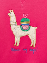 Joules Girls' Mackenzie Bright Pink Embroidered Artwork Sweatshirt With Faux Faur Lining - Image 3 of 4