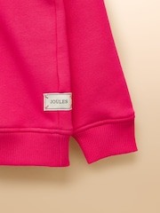 Joules Girls' Mackenzie Bright Pink Embroidered Artwork Sweatshirt With Faux Faur Lining - Image 4 of 4